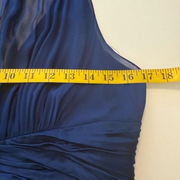 Vtg Y2K Maggy London  Blue Silk Bejeweled Backless Halter Dress Sz 8 - Picture 8 of 11